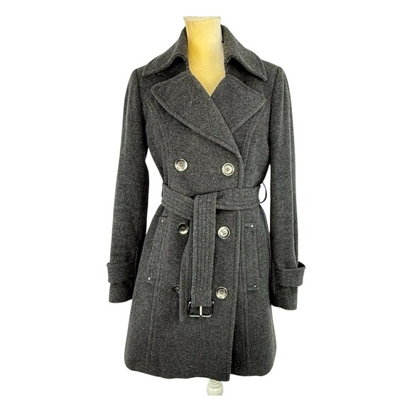 Marc New York Gray Wool Trench Coat Double Breasted Belted Women’s Size 6 Small - Picture 1 of 16